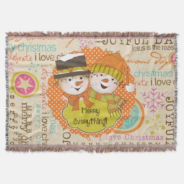 Typografi-Snögubbar sammanför allt-Helgdag Mysfilt (Framsidan)