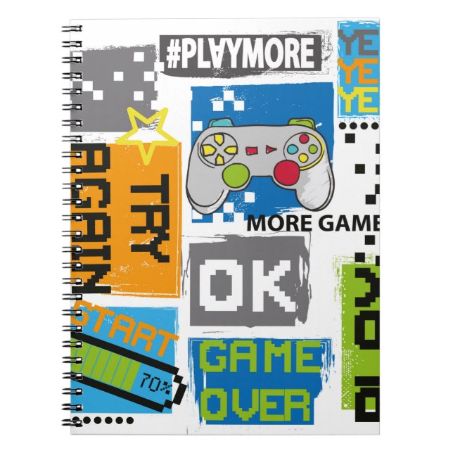 Typografi Spel pixelutskrift. Spelillustration. po Anteckningsbok (Framsidan)