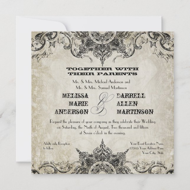 Typografi Stil Engravers Typsnitt Swirlblommor Inbjudningar (Framsida)
