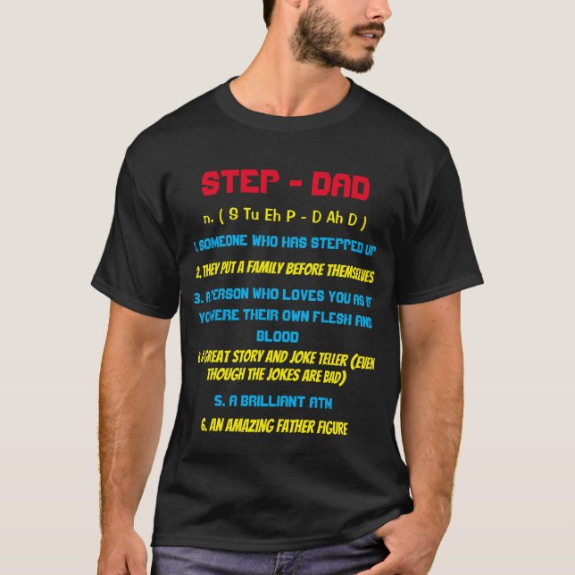 Typografi Styvfar Steg Pappa Citat Svart T Shirt (Framsida)