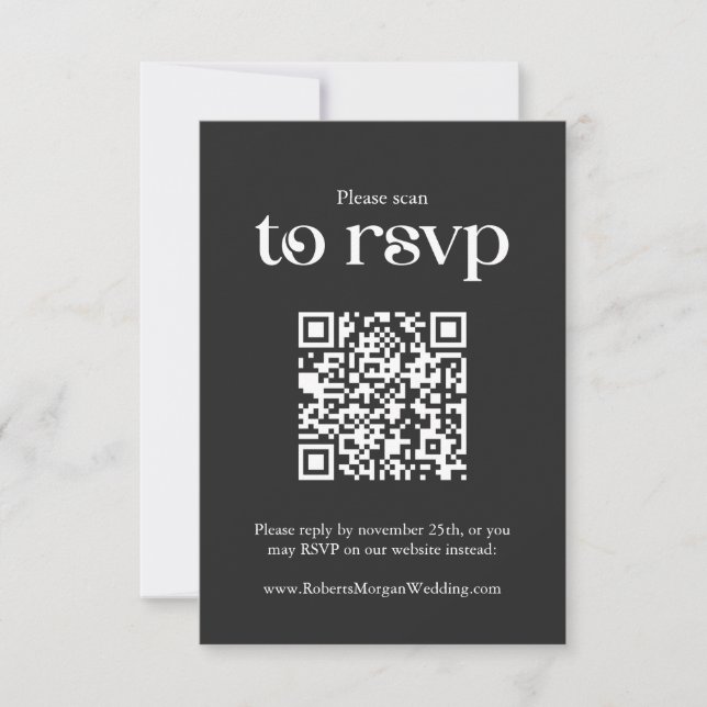Typografi Svart QR-kod Bröllop OSA Kort (Framsida)