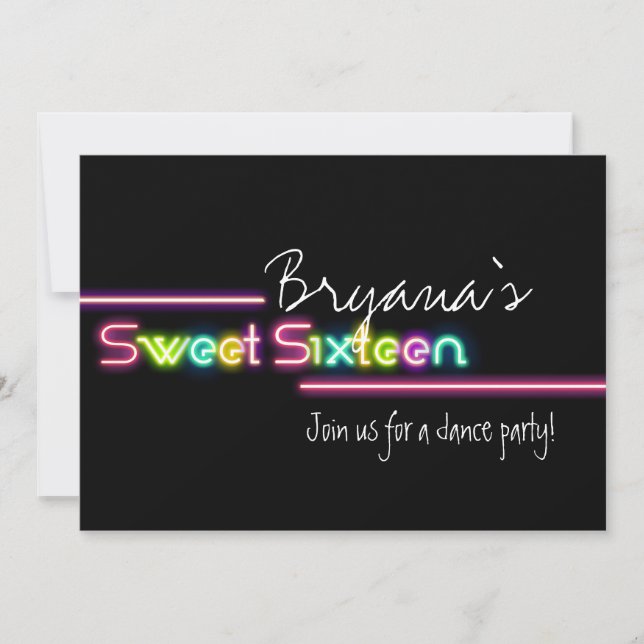 Typografi Sweet 16 Neon Glow Dance Party Inbjudan (Framsida)