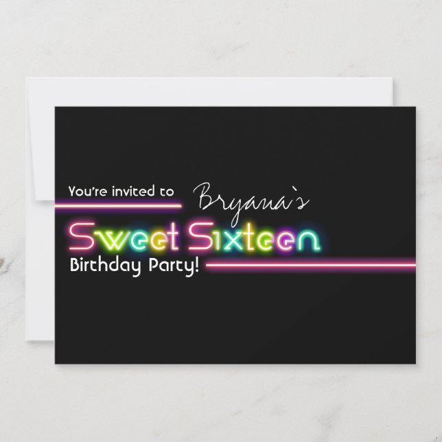 Typografi SWEET 16 Neon Glow Dansfest Inbjudan (Framsida)