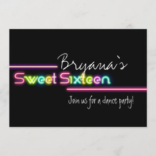 Typografi Sweet 16 Neon Glow Dansfest Inbjudan