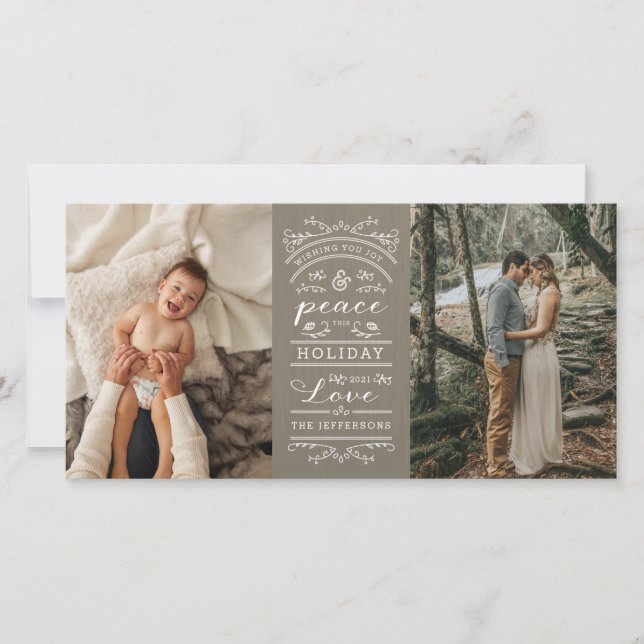 Typografi Tan Joy och Peace this Helgdag Photo Julkort (Framsida)