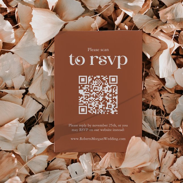 Typografi Terracotta QR kod Bröllop OSA Kort (Skapare uppladdad)