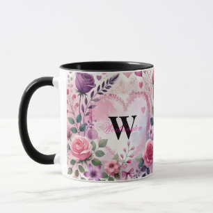Typografi text blommig hjärtan romantisk akvarell mugg
