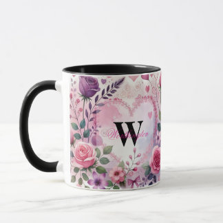 Typografi text blommig hjärtan romantisk akvarell mugg