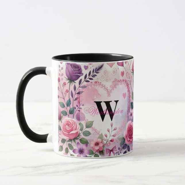 Typografi text blommig hjärtan romantisk akvarell  mugg (Vänster)