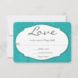 Typografi Turcos Blue Damask Wedding OSA Kort
