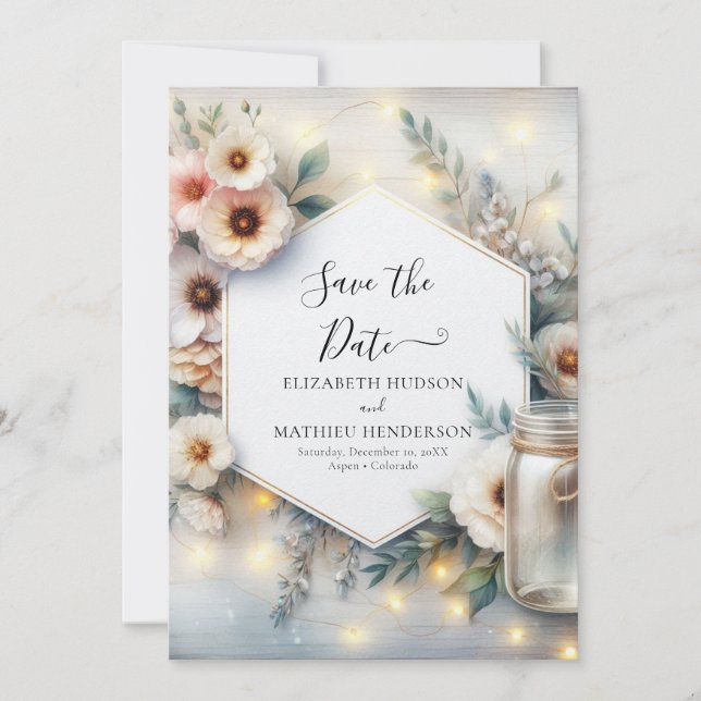 Typografi Unik Mason Burk Bröllop Spara Datumet (Framsida)