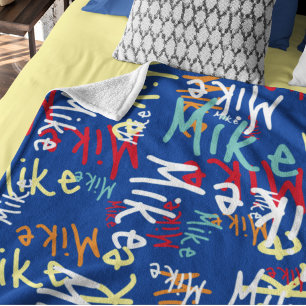 Typografi Urban Graffiti Boy Namn mönster allover Fleecefilt