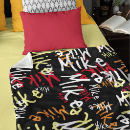 Typografi Urban Graffiti Namn allover Black Fleecefilt