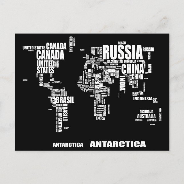Typografi Världskarta Vykort (Framsida)