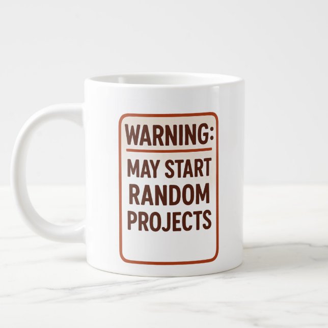 Typografi 'Varning: Kan Starta Slumpmässiga Projek Jumbo Mugg (Vänster)