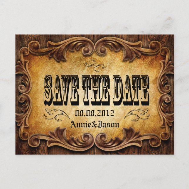 typografi västländsk landshustru bröllop sparar da meddelande vykort (Framsida)