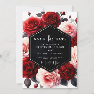 Typografi Whimsical Crimson Red Bröllop Spara Datumet