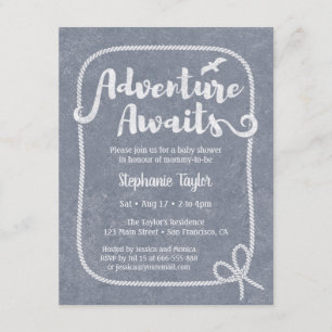 Typografiäventyr Väntar Nautisk Bebis Bebisfest Inbjudningar