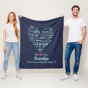 Typografikärlekhjärta "älskar vi dig" personligen fleecefilt