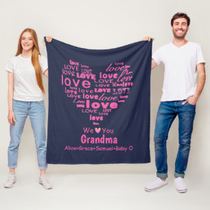 Typografikärlekhjärta "älskar vi dig" personligen fleecefilt