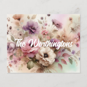 Typografiktext Höst löv och blommor, vattenfärg