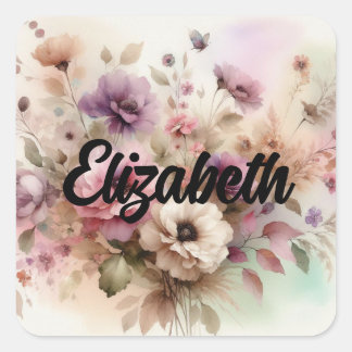 Typografiktext Höst löv och blommor, vattenfärg Fyrkantigt Klistermärke