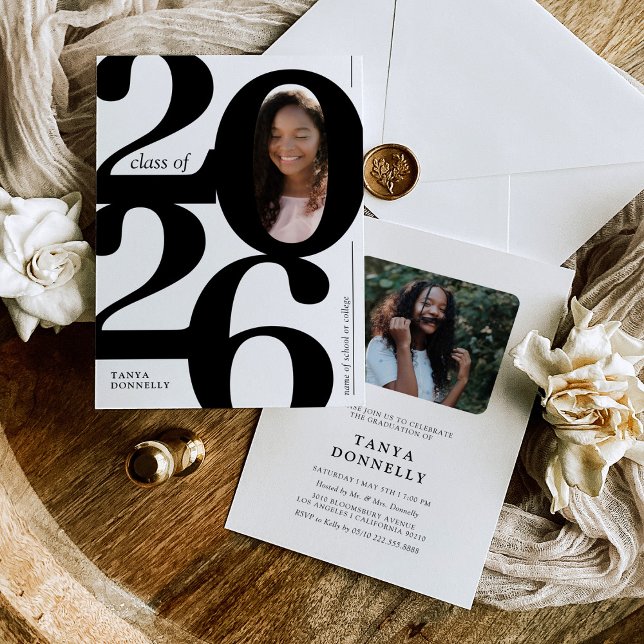 Typografisk fotofestlighetsinbjudan för examen inbjudningar (Skapare uppladdad)