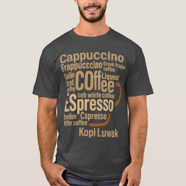Typografisk kaffekopp design present t shirt (Framsida)