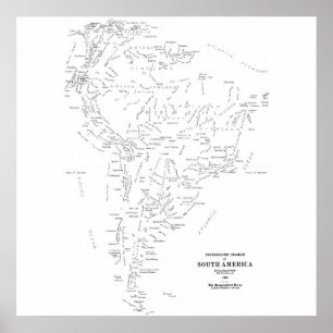 Typografisk karta av South America Poster