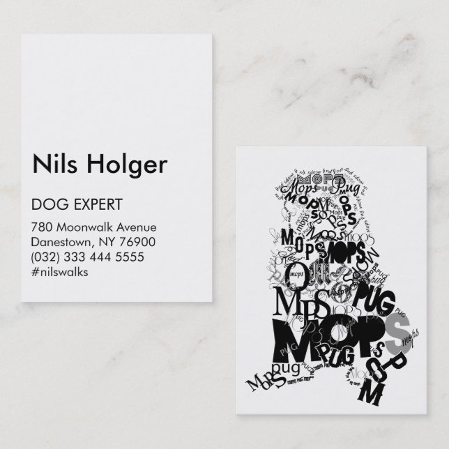 Typografisk, modern, endast text Mops Visitkort (Fram/baksida)
