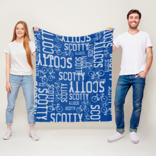 Typografisk Personlig Namn och Bikes blå Fleecefilt