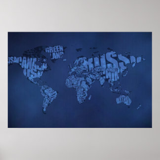 Typografisk världskarta (Mörk) Poster