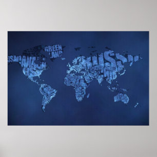 Typografisk världskarta (natt) poster