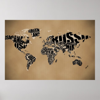 Typografisk världskarta poster
