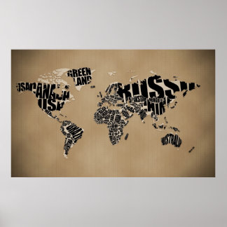 Typografisk världskarta poster