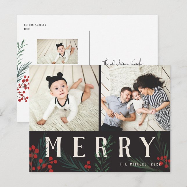 Typografiska botanicals 2 Photo Merry Helg Vykort (Fram/baksida)