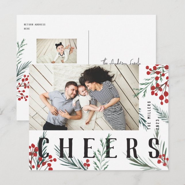 Typografiska botanicals Photo Cheers Helg Vykort (Fram/baksida)