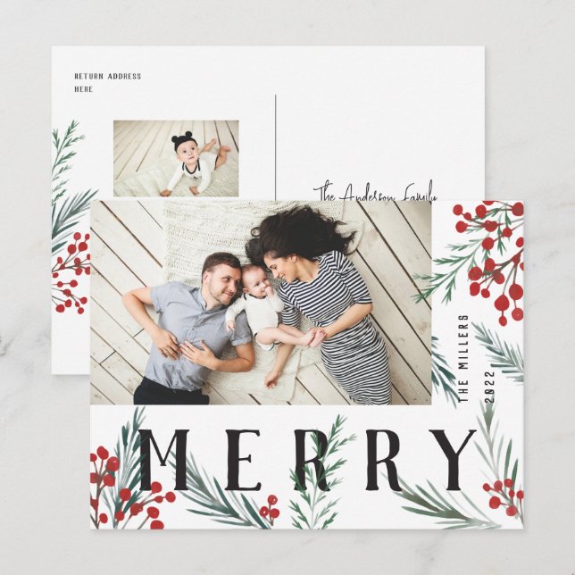 Typografiska botanicals Photo Merry Helg Vykort (Fram/baksida)