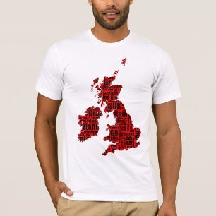 Typografiska brittiska öar - Röda och svarta. Tee Shirt