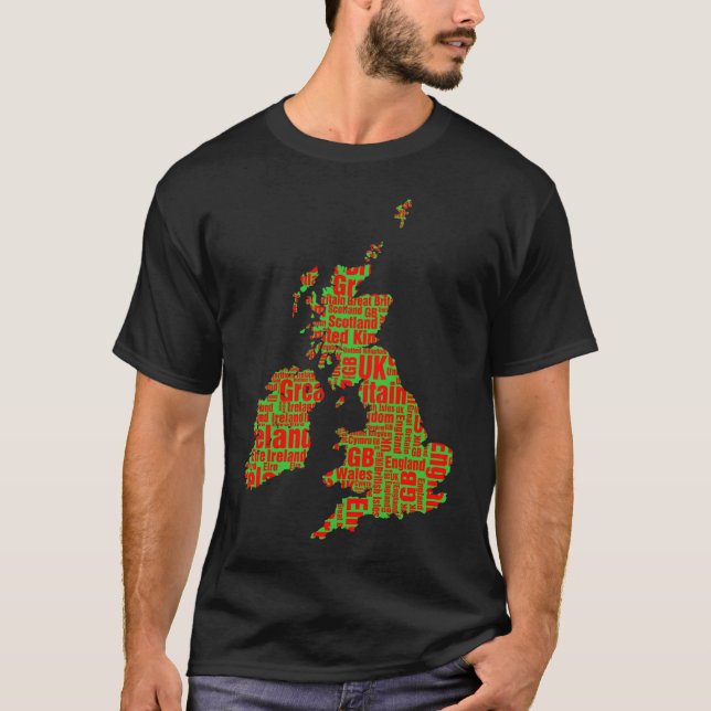 Typografiska brittiska öarna - Grönt och rött T Shirt (Framsida)