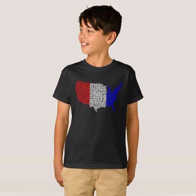 Typografiska USA i Röd, Vit och Blått Tee (Hel framsida)