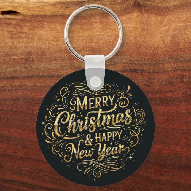 Typografiskript för svart och Guld God jul Nyckelring (Framsida)