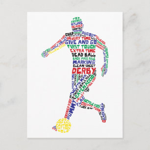 Typografiskt fotbollsspelarvyvykort vykort