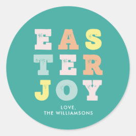 Typografiskt Påsk Joy Modern Teal Runt Klistermärke