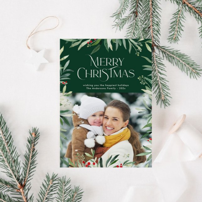 typografiskt skript, grönt god jul-kort julkort (Skapare uppladdad)