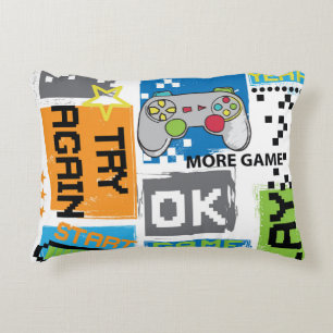 Typografiskt spelpixel: lekfull bakgrund. prydnadskudde