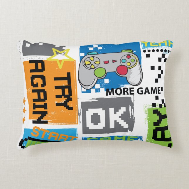 Typografiskt spelpixel: lekfull bakgrund. prydnadskudde (Framsidan)