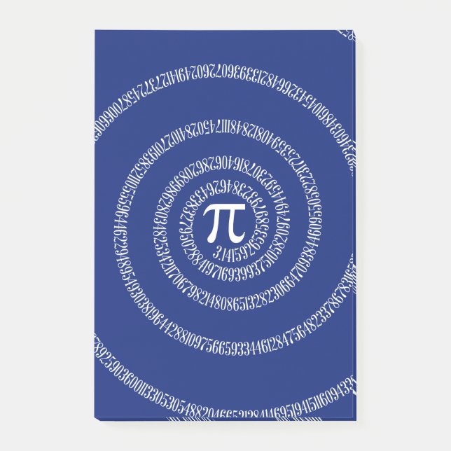Typografiskt Spiral för Pi på marinblått Post-it Block (Framsida)