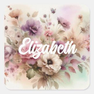 Typografitext Höstlöv och blommor akvarell Fyrkantigt Klistermärke