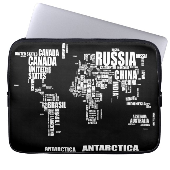 Typografivärldskarta Laptop Sleeve (Framsidan)